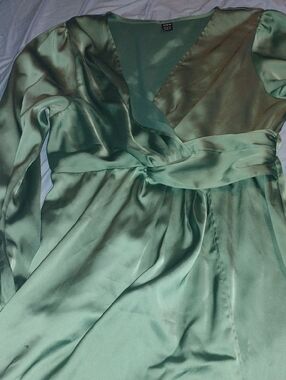SHEIN Satin Wrap Robe in Sage Green Dress
